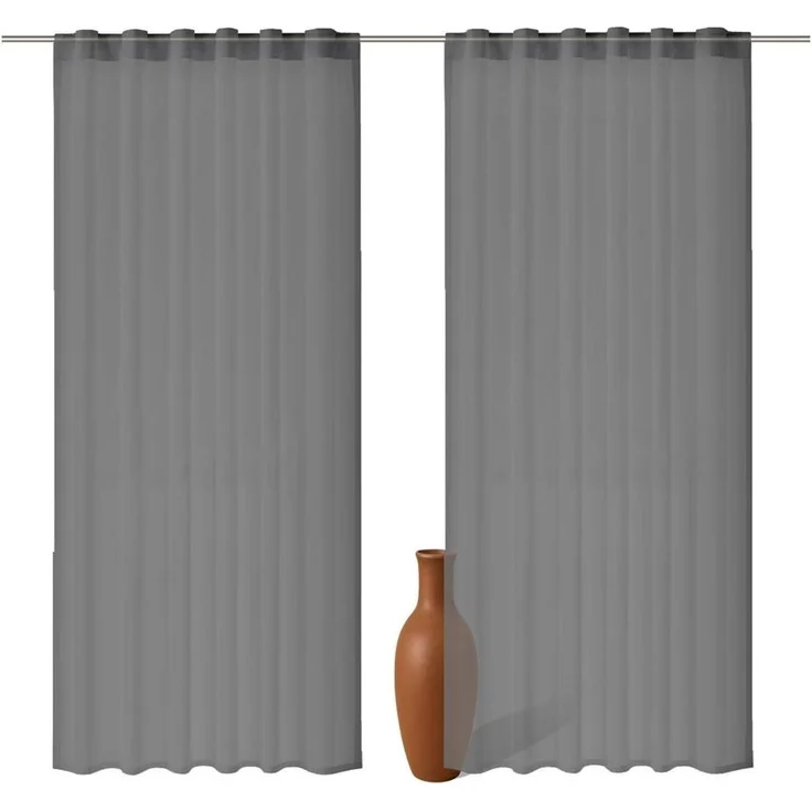 2er Set Schlaufenschal Voile dunkelgrau 300cm transparent - Farbe: Dunkelgrau, Höhe (cm): 300