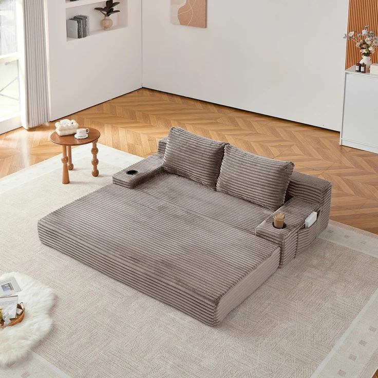 ZUBALIYA Sofa mit LED - Beleuchtung, mit Stauraum, mit Cordbezug, mit breiten Armlehnen, ohne aufwendige Montage – Bild 1
