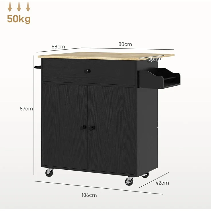 HOMCOM Kücheninsel, Spanplatte, MDF, Schwarz, 106L x 42B x 87H cm – Bild 8