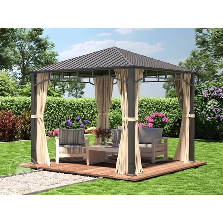 Gartenpavillon 3x3 m Stahldach Hardtop 4 Seitenteile in Champagner, Pfosten 9x9 cm – Bild 1