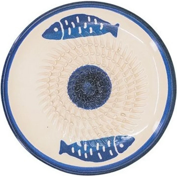 Kaladia Multireibe Reibeteller in Weiß mit Fischen - zum Zerkleinern von Zutaten, Keramik, handbemalte Küchenreibe aus Keramik - Made in Spain – Bild 1