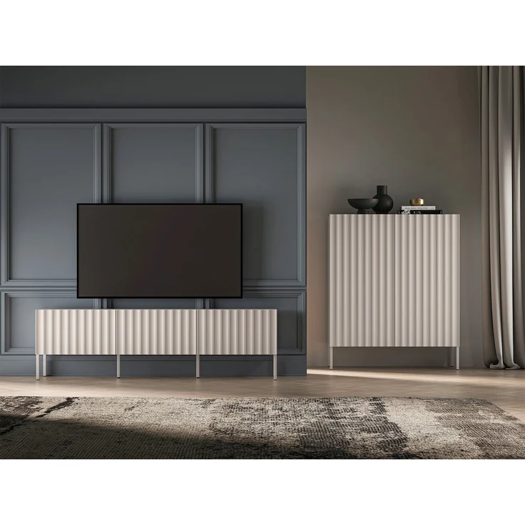Selsey 'Derriva' TV-Lowboard mit geriffelten Fronten, hellbeige, ca. 50 x 170 x 37 cm – Bild 3