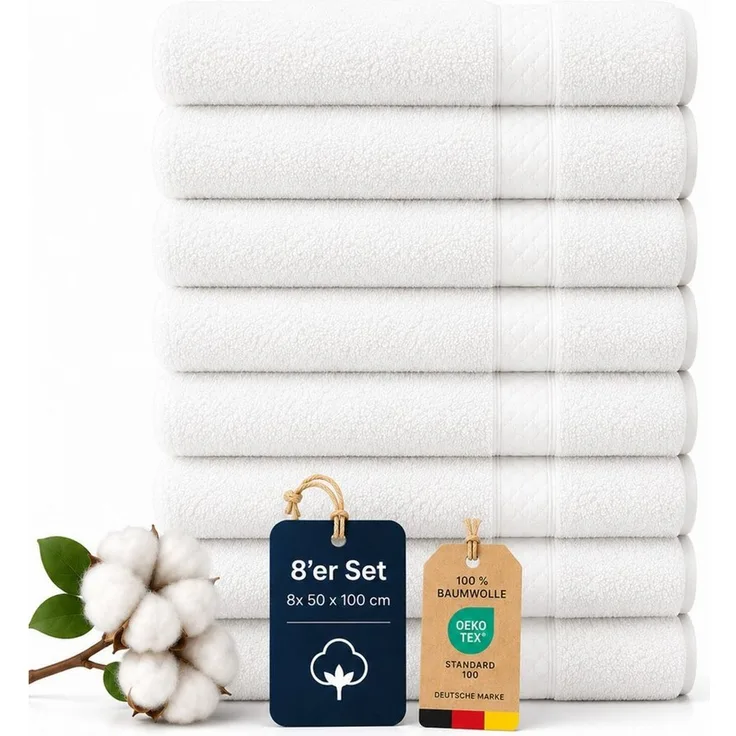 Komfortec Handtuch Set 8x Premium Handtuch Set - 50x100 cm, Frottee (8-St), 100% Baumwolle, mit Bordüre, Weich, Hotelqualität