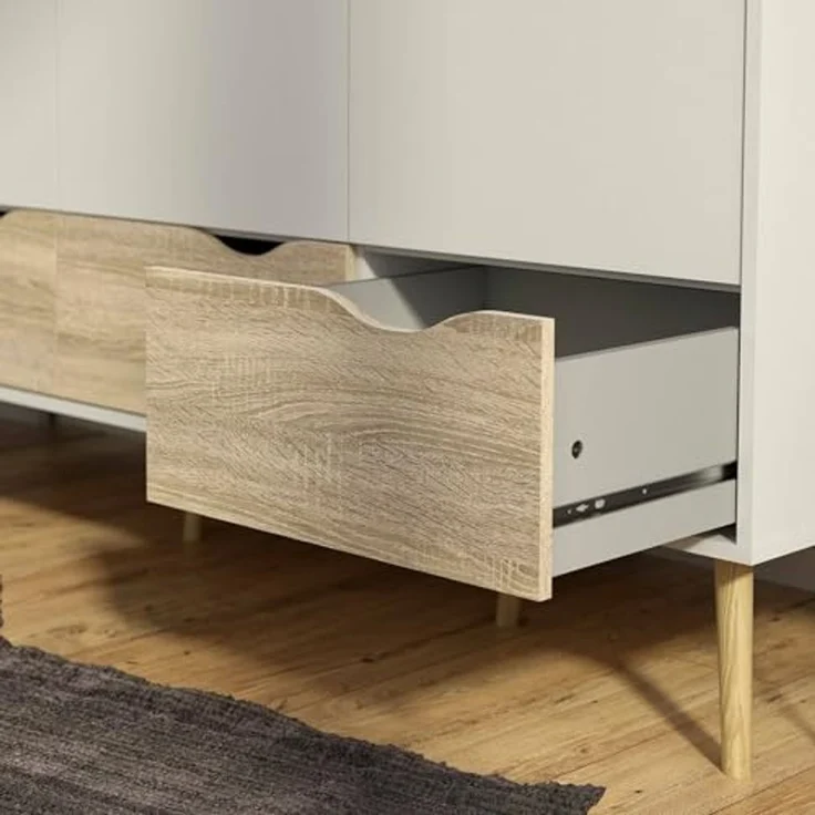 Dmora - Kleiderschrank 3 Türen Emmanuelle, Schlafzimmermöbel, Schrank, Garderobe, 147x58 h200 cm, Weiß und Eiche – Bild 4