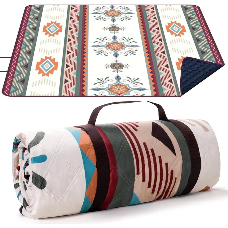 LARUTAN Picknickdecke 200x200cm Boho Stranddecke Sandfrei Grün