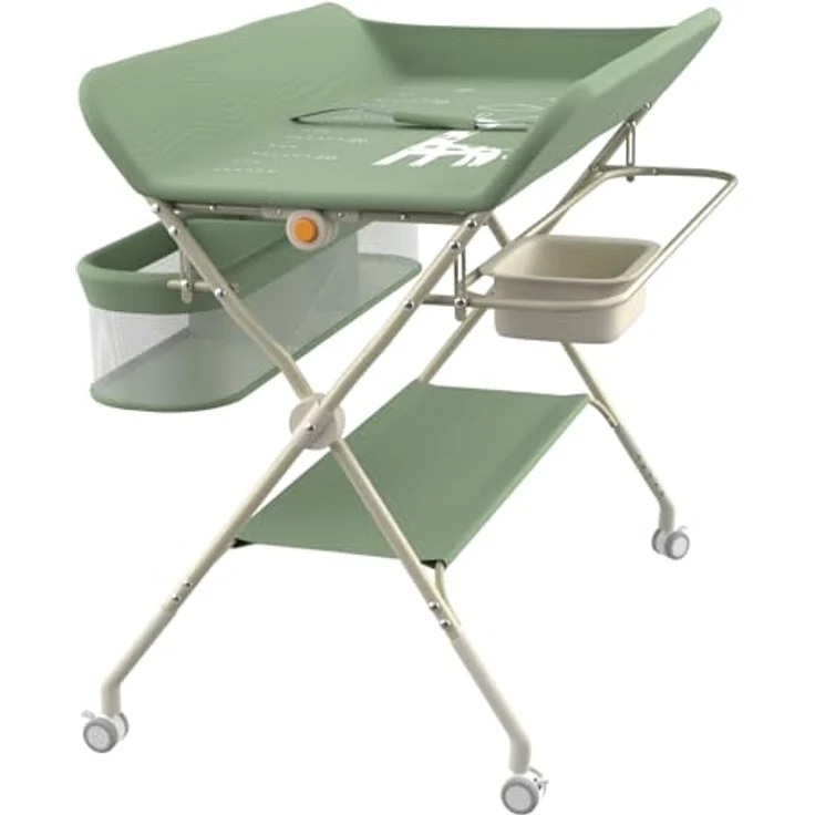 Wickelstation für Baby, Wickeltisch, faltbar, tragbar, Wickeltisch, faltbar, tragbar, mit Aufbewahrungskorb, maximale Belastung von 25 kg,75 x 68 x 83–91 cm (Grün) – Bild 10