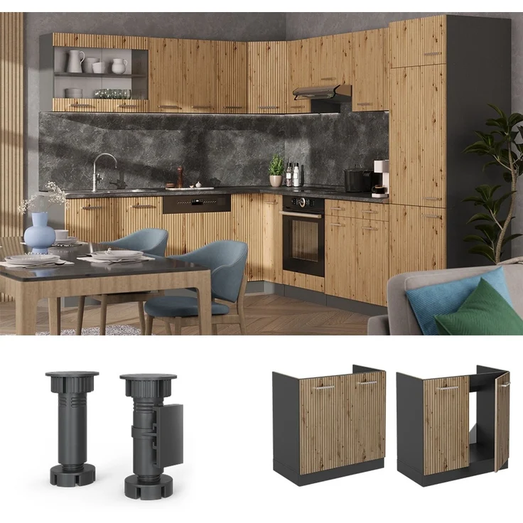 Spülenunterschrank R-Line Artisan-Eiche 80 cm , AP Anthrazit Vicco – Bild 2