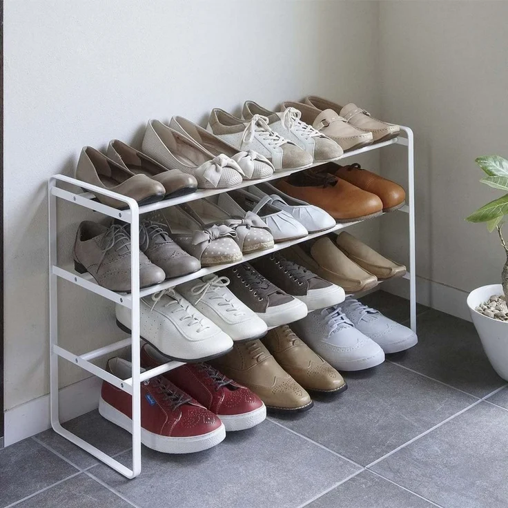 Yamazaki Schuhregal Tower Metall klein minimalistisch ausziehbar stapelbar 3 Ebenen, platzsparend, Schuhständer, Schuhablage, erweiterbar – Bild 5