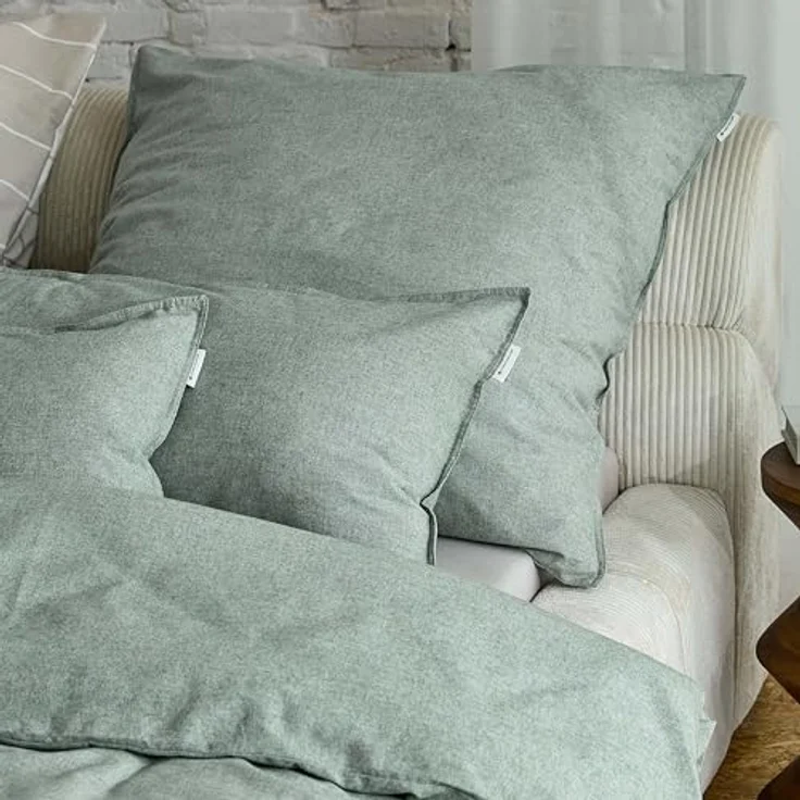 TOM TAILOR HOME Bettwäsche WOVEN MELANGE in Gr. 135x200cm oder 155x220cm, Flanell, 2 teilig, new bedroom, Doppelnaht am Kissen, gewebtes Label – Bild 7
