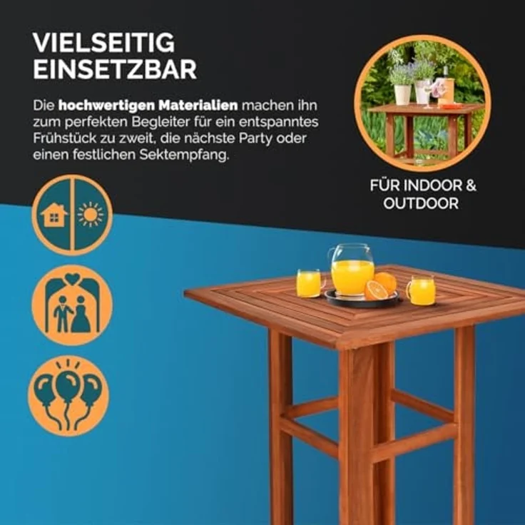 CASARIA® Bartisch mit Barhocker Set Outdoor Akazie 110 x 75 x 75 cm – Bild 6