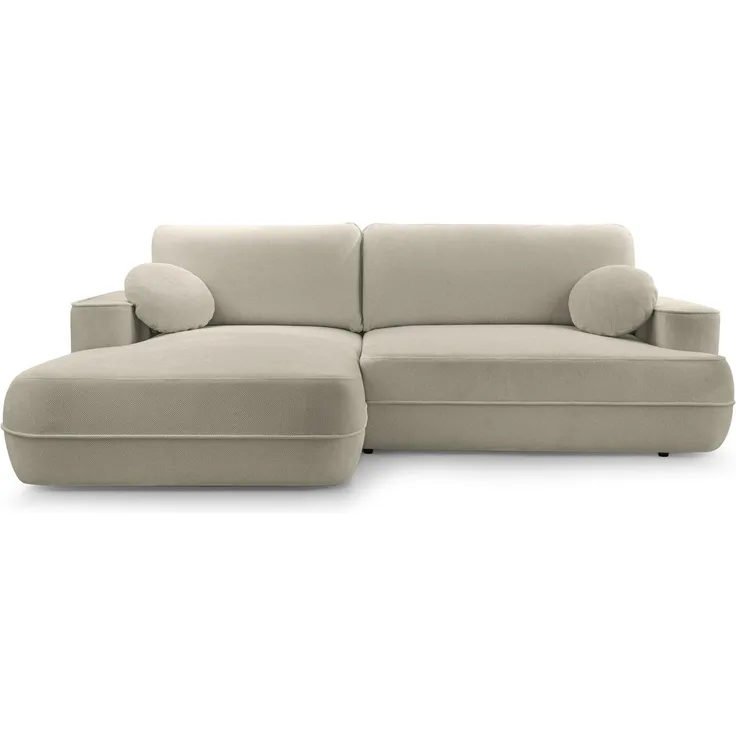 Selsey 'Fuerro' Ecksofa mit Schlaffunktion, Bettkasten, Ottomane links,Strukturstoff wasserabweisend, Hellbraun
