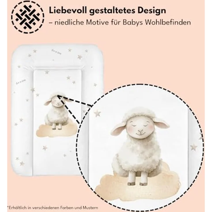 Wickelauflage 50x70 cm, Weiß mit Schäfchen – abwaschbar & wasserdicht, weich für Neugeborene – Wickeltischauflage für Wickelkommode – Baby Wickelunterlage, schnell abwischbar – Bild 3