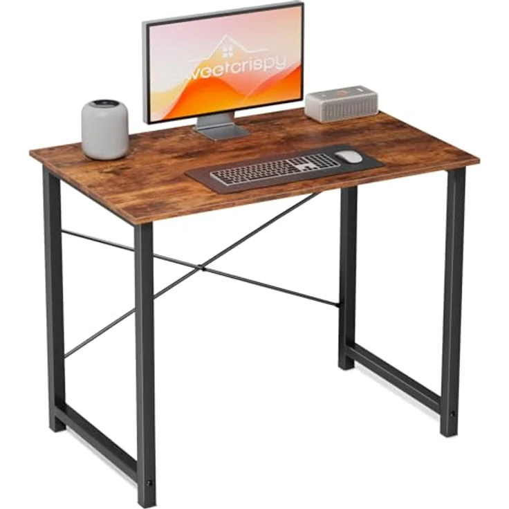 Sweetcrispy Schreibtisch, Kleiner Tisch 80 x 50 x 75.4cm (31in), Computertisch Metallgestell‌, Bürotisch für Arbeitszimmer, Schlafzimmer, Wohnzimmer, Study Table Desk, Braun – Bild 1