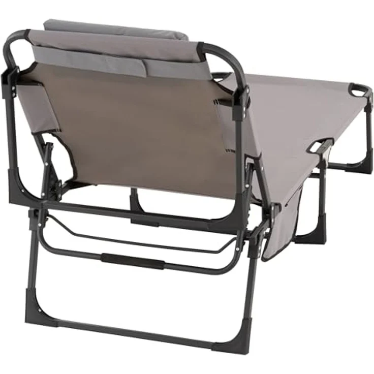 Nexos klappbar 5-Fach verstellbare Sonnenliege mit Kopfkissen grau 182 x 60 x 30 cm Polyester Gartenliege Strand-Liege Stahl-Rahmen wetterfest robust – Bild 4