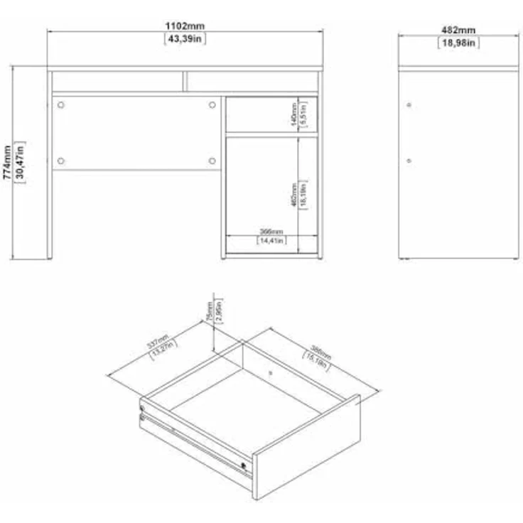 Dmora - Schreibtisch Cherie, Mehrzweckschreibtisch, Bürotisch für PC, Eckschreibtisch, 110x48 h77 cm, Eiche – Bild 2