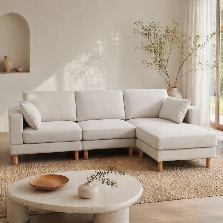DESVIAE Sofa 3-Sitzer mit Hocker 235x78x152 cm Polyester Beige – Bild 9