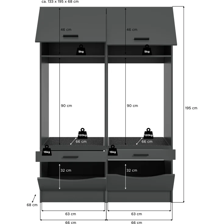 Waschmaschienenumbau Set (B/H/T: 133x195x68 cm) in anthrazit Nachbildung – Bild 5