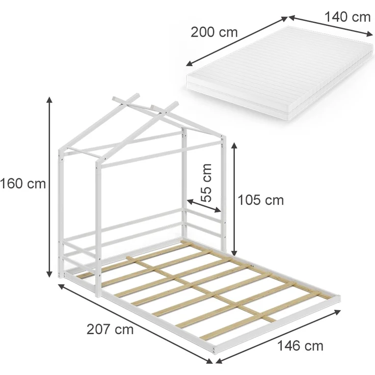 Bodenbett Roofy Weiß 140x200 mit Matratze Vitalispa – Bild 2