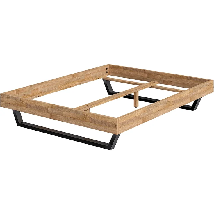 skølm 'Alver' Bett 160x200 cm, Bettgestell, natur geölt, Massivholzbett aus Eiche mit Metallkufen, Doppelbett ohne Bettkopf – Bild 2