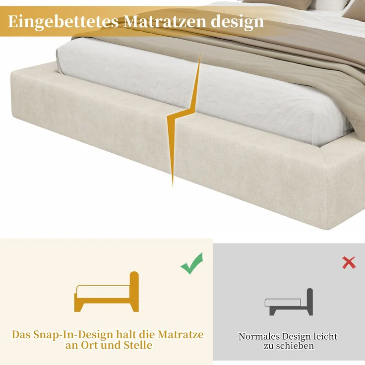 Polsterbett, Doppelbett,180 x 200cm, Bett mit Lattenrost, gepolstertes Kopfteil, Beige Chenille – Bild 7