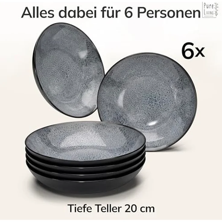 Steingut Teller Groß 6 Personen Ibiza TESTSIEGER, Traumhaftes Mediterranes Steingut Speiseteller Set, Stylisches Essteller Set, Pure Living in Grau – Bild 6