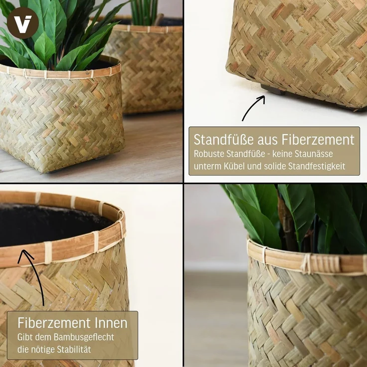 VIVANNO Blumentopf Bambus CISTELLA Rund - Natur Geflochten (1 St), 37x29 cm – Bild 4