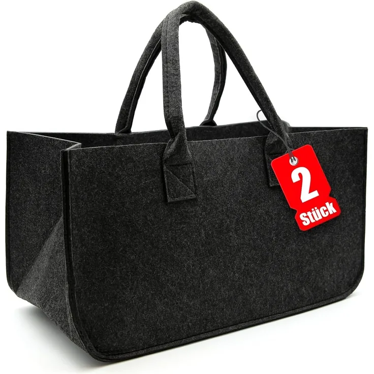 BigDean Aufbewahrungstasche 2x Filztasche in Anthrazit für Kaminholz oder als Shopper verwendbar (Set, 2-tlg, Tasche/n), Faltbare, Wiederverwendbare, Ökologische Filztasche