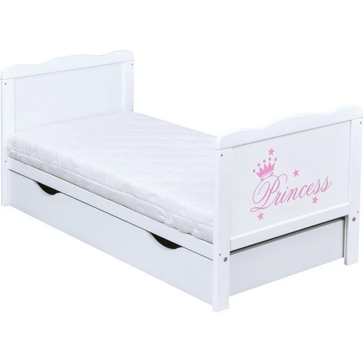 Baby-Delux Babybett Natalie Princess Bettkasten, Kinderbett Gitterbett 140x70 weiß mit Beißschienen Schublade, Matratze – Bild 2