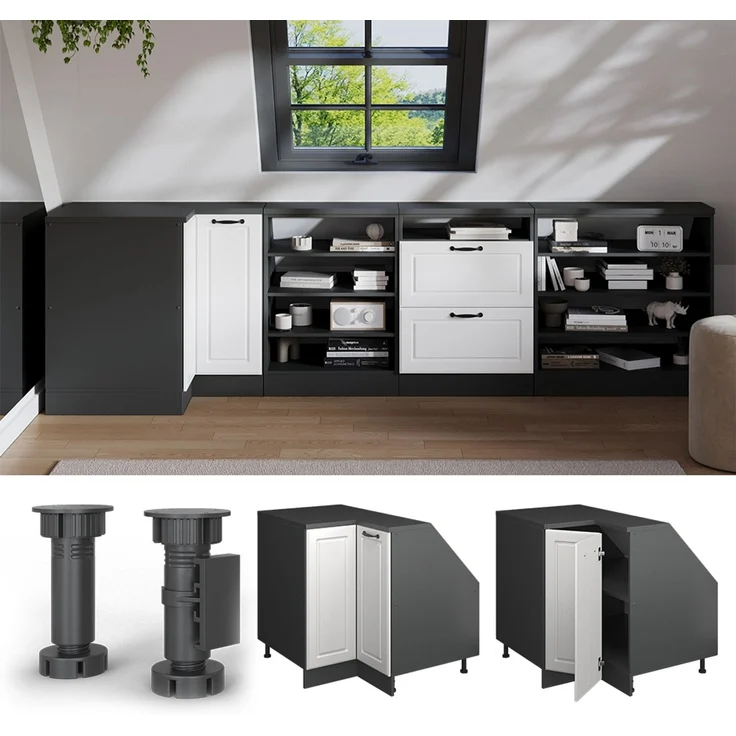 Dachschrägenschrank Eckschrank Rion Weiß Landhaus 75.6 x 81.6 cm mit 1 Tür, Schrankkorpus 60 cm Tiefe Vicco – Bild 5
