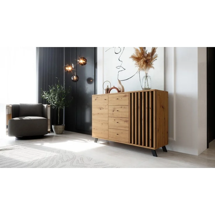 Newroom Sideboard Barea, Wildeiche Sideboard Modern Wandpaneel Vintage Highboard Anrichte – Bild 1