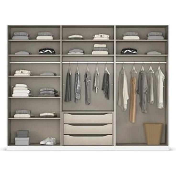 Rauch Möbel Alabama, Kleiderschrank für Schlafzimmer, Kinderzimmer, Wohnzimmer, Garderobe, Flur, 6-türig, Spiegel, mit Zubehör Premium, Farbe Weiß/Eiche Artisan, Holz, Breite 271 cm – Bild 6