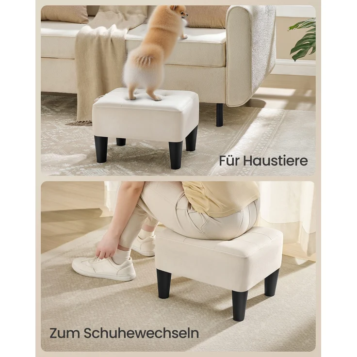 SONGMICS Sitzhocker, Fußhocker, Samt, Hocker, Dicke Polsterung, bis 150 kg belastbar, für Wohnzimmer Schlafzimmer Eingangsbereich, cappuccinobeige-tintenschwarz – Bild 5