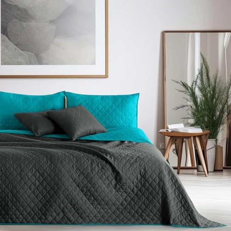 DecoKing Tagesdecke 260x280 cm Petrol Graphit grau Bettüberwurf zweiseitig pflegeleicht Axel – Bild 3