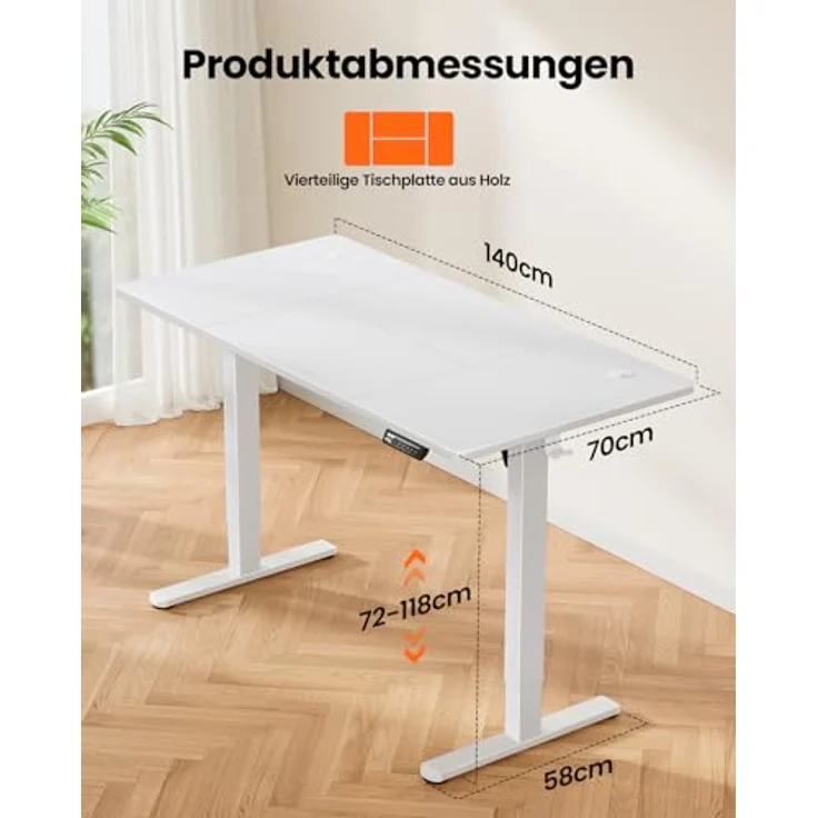 ErGear Elektrisch Höhenverstellbarer Schreibtisch 140x70 cm, Schreibtisch Höhenverstellbar mit 4 Memory-Funktion, Gaming Tisch mit Vierteilige Tischplatte – Bild 7