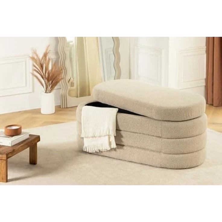 riess-ambiente Sitzbank VOGUE 115cm taupe - gepolstert, mit Aufbewahrung, fertig montiert (Einzelartikel, 1-St), Wohnzimmer · Bouclé · rund · mit Stauraum · Scandinavian Design – Bild 4