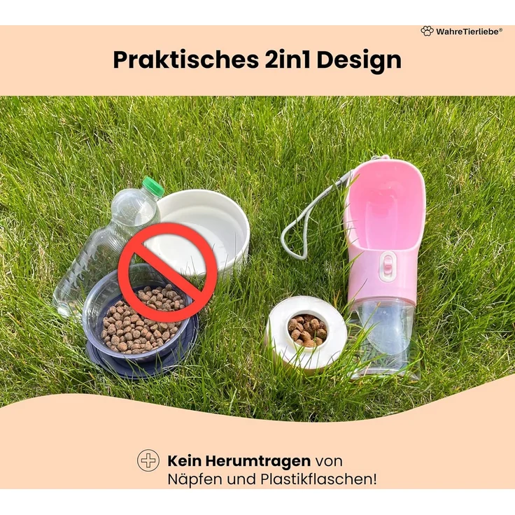 Wahre Tierliebe Trinkflasche inkl. Futterbehälter, BPA Frei, Das Original – Bild 2