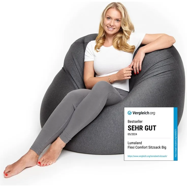 Lumaland 'Flexi Comfort' Sitzsack, Polystyrol, Dunkelgrau, Big - 155 x 100 cm
