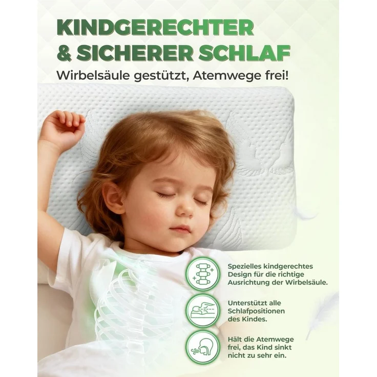 Welldora Kopfkissen Kinderkissen Memory Foam 30x50 cm ergonomisch für Kinder 2–8+ Jahre, OEKO-TEX® Standard 100 Certificate – Bild 3