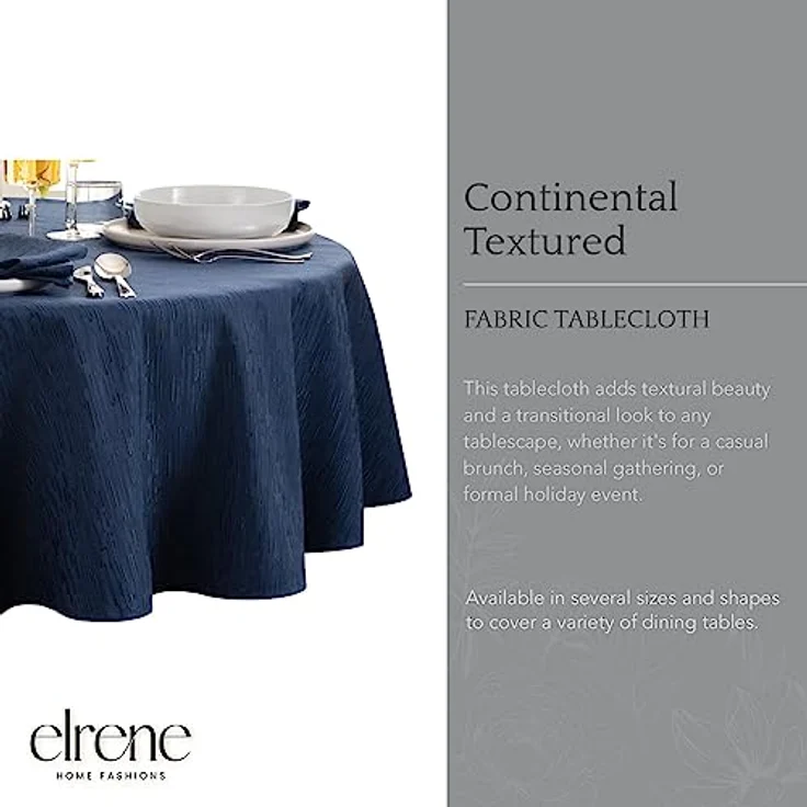 Elrene Home Fashions Continental Tischdecke, solide Textur, Wasser- und schmutzabweisend, 177,8 cm, rund, Marineblau – Bild 2