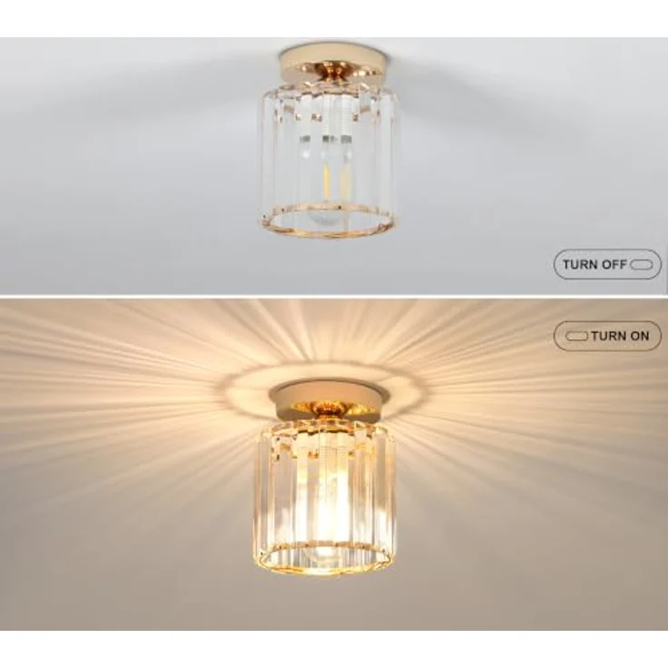 Goeco Deckenleuchte Kristall, E27 Fassung Ø13CM Moderne Deckenlampe mit Zylindrischem Kristallschirm, Eleganter Lampen Deckenleuchtung für Wohnzimmer Schlafzimmer Flur, Gold (ohne Leuchtmittel) – Bild 6