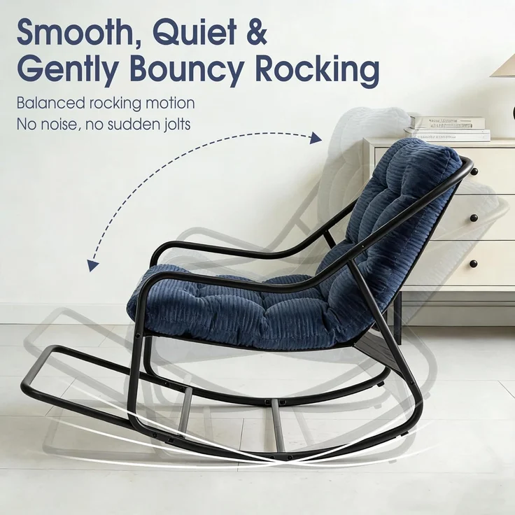 LVHOM Schaukelstuhl mit Fußstütze, Relaxsessel mit gepolstertem Kissen, ergonomischer Schaukelsessel, bis 130kg, Loungesessel für Balkon, Garten & Wohnzimmer – Bild 3