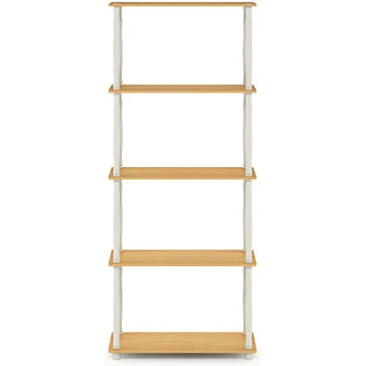 Furinno 5-Ebenen Mehrzweck-Regal mit klassischen Rohren, holz, Buche/Weiß, 29. 46x59. 94x145. 8 cm – Bild 7