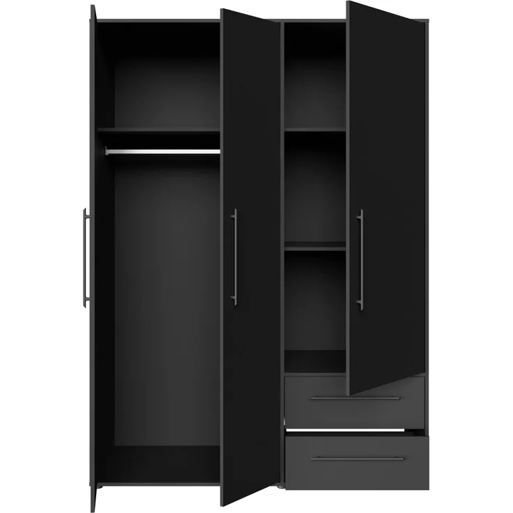 Drehtürenschrank >MOKKARIS< 3 Türen, 2 Schübe, in Schwarz - 144,4x200,1x58,8cm (BxHxT) – Bild 3
