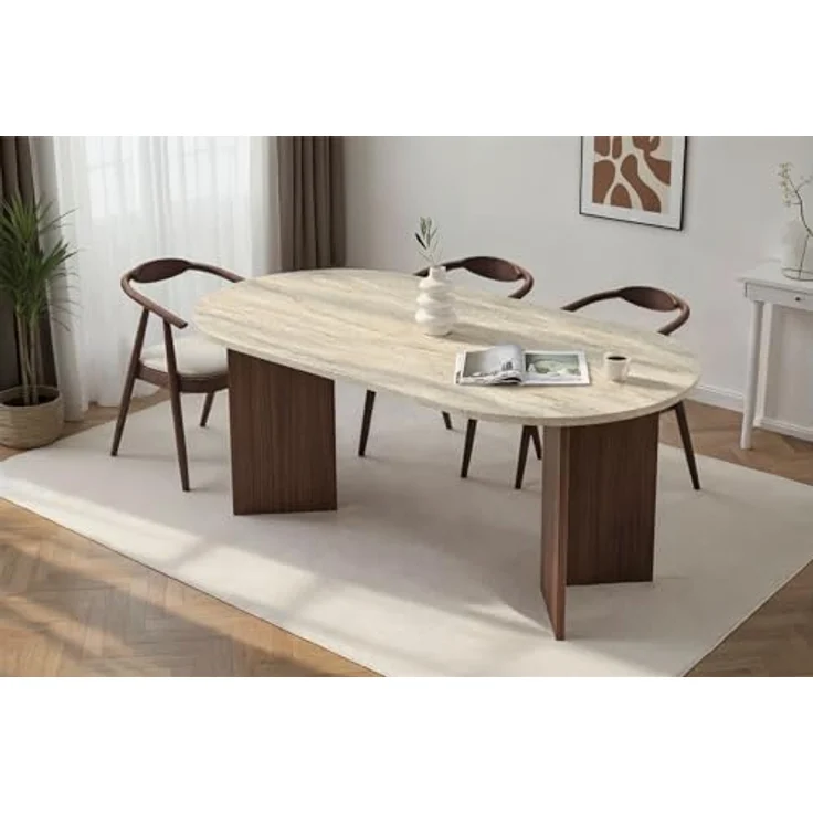 Modern Dining Table, 180 x 90 x 75 cm, Travertine & Walnut Colors | 100% Melamine Coated Particle Board, 25 mm Thickness | Stylish & Durable Design, Perfect for Contemporary Dining Spaces – Bild 3