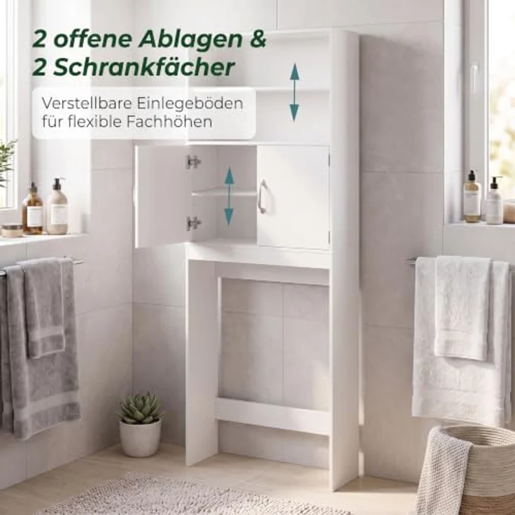 relaxdays Waschmaschinenumbauschrank, Waschmaschinenschrank mit 2 Türen, weiß, großzügiger Stauraum und verstellbare Einlegeböden – Bild 7