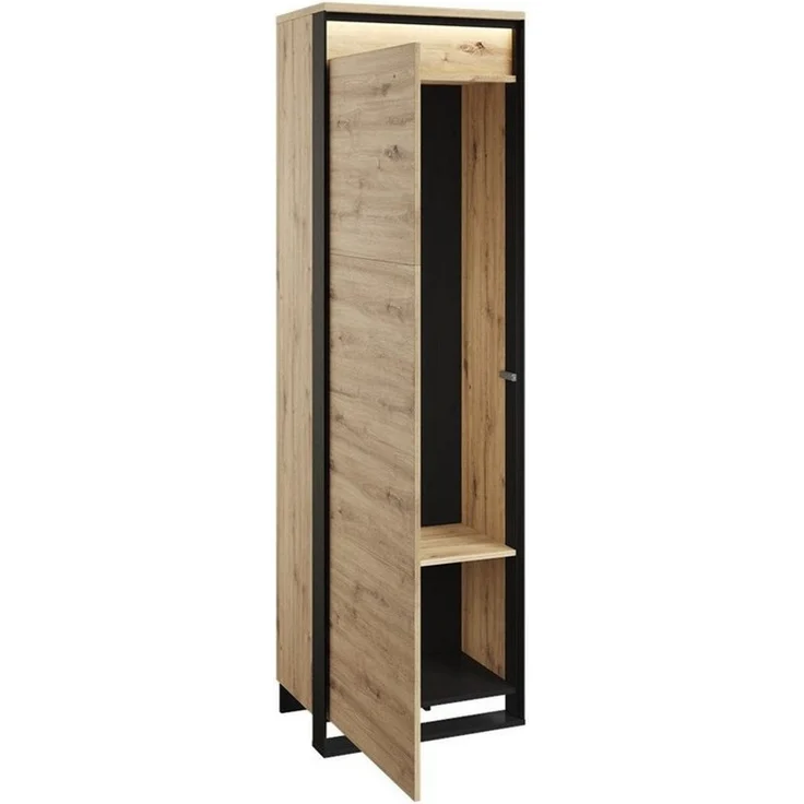 Compleo Garderoben-Set LIMA mit Kleiderschrank, Spiegel und LED-Beleuchtung für den Flur, Eiche Artisan/Schwarz, Push-to-open, Loft-Stil, platzsparend – Bild 4