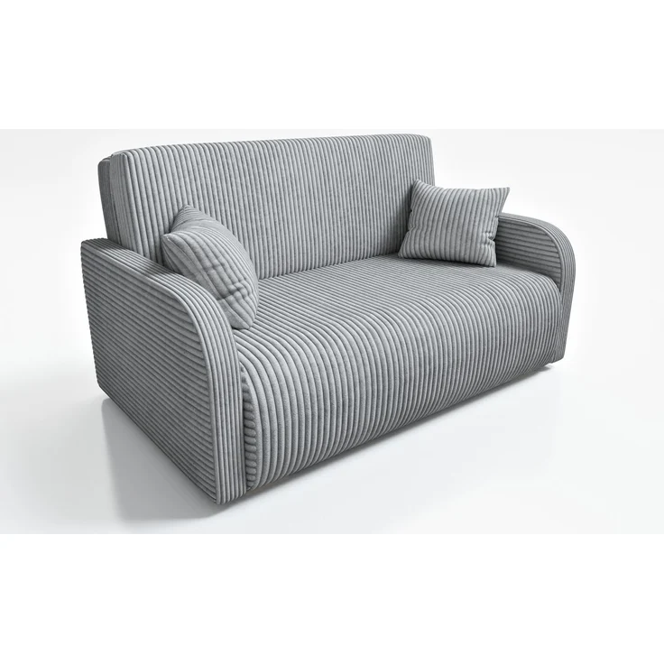 Wohnero24 Lirena 3 Schlafsofa 155x95 cm mit Bettfunktion 133x195 cm – 2-3 Sitzer Cord Sofa ausziehbar mit Bettkasten, kleines Schlafsofa für Wohnzimmer - Hellgrau – Bild 3