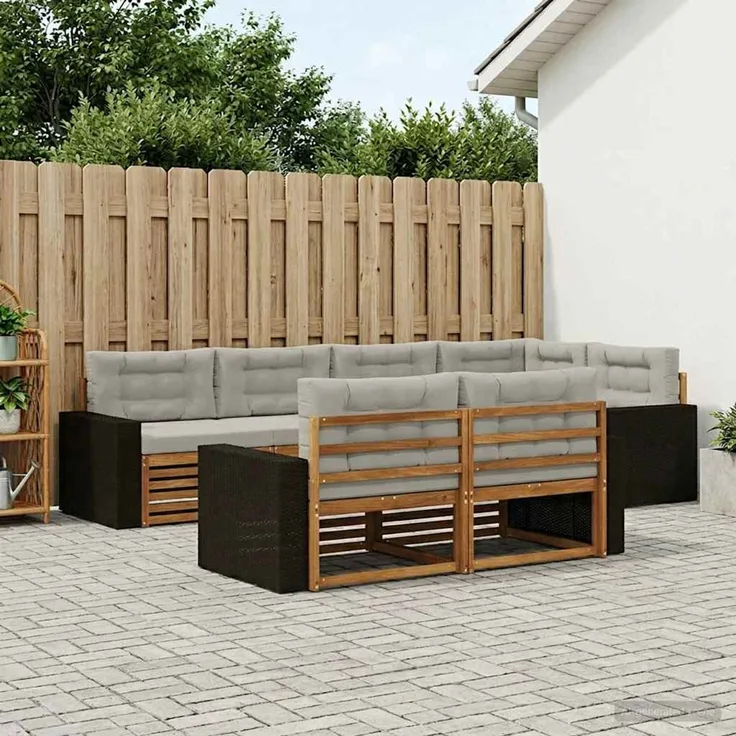 vidaXL Outdoor-Sofagarnitur 7 stk. 7-Sitzer Natur und Hellgrau 3383484