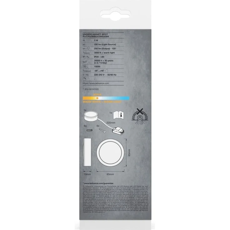 Ledvance Schrankleuchten-Spots 3er Set 3x3W 250 lm warmweiß schwarz – Bild 4