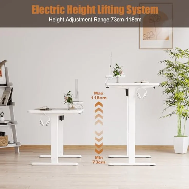 TRIUMPHKEY Höhenverstellbarer Schreibtisch mit Monitorständer 120x60 cm, Elektrisch Steh-Sitz Tisch, Computer-Schreibtisch, Standing Height Adjustable Desk,Weiß – Bild 5